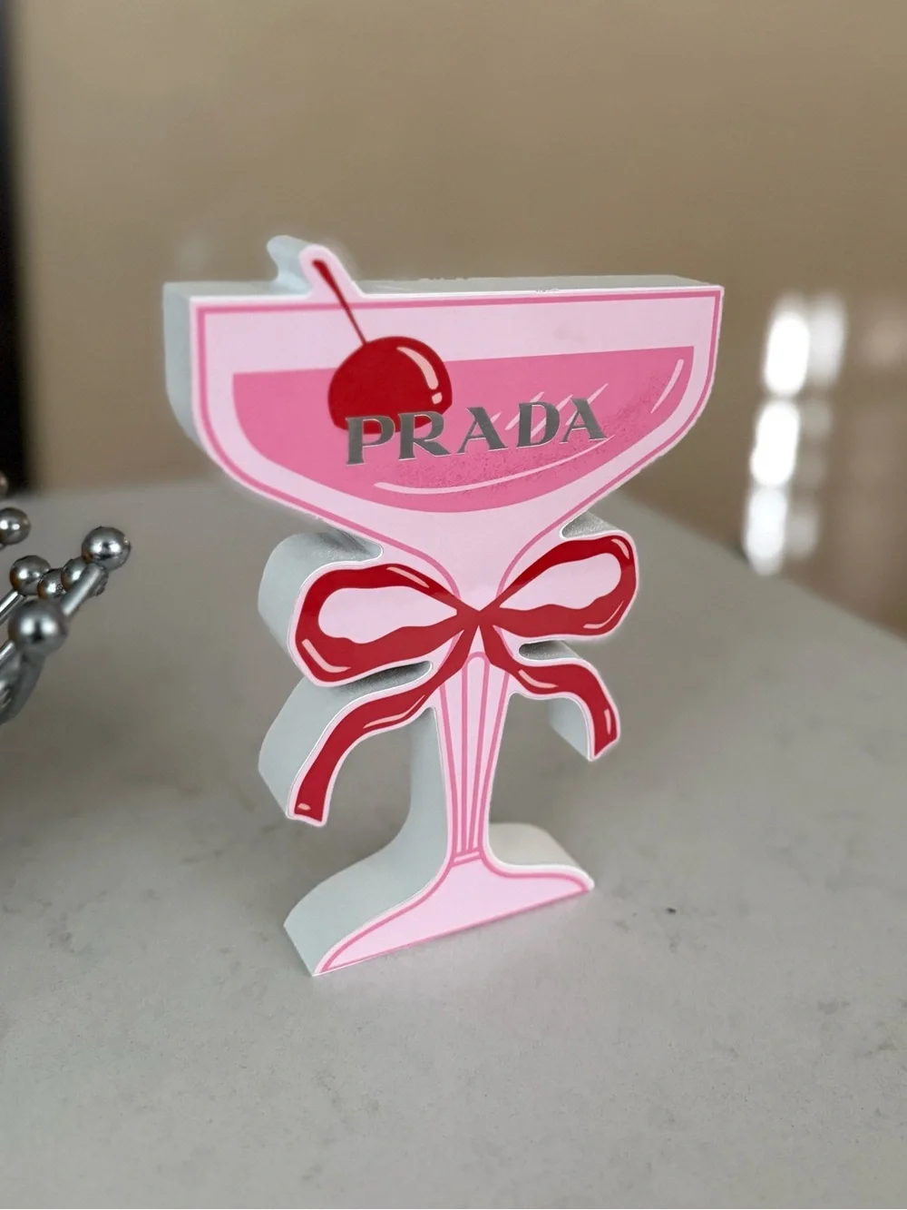 Prada Cherry on Top Coupe Glass Wood Decor NWT